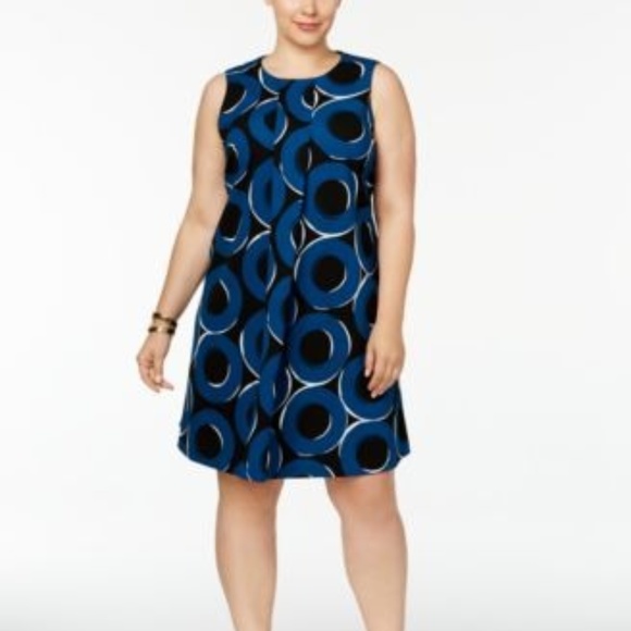 Alfani Plus Size Teal Pleated A-Line Dress - Picture 1 of 5